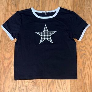 NWT Attitude Not Included Black Ringer Tee - XS - Gingham Star
